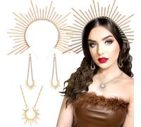 JeVenis Gold Halo Crown Baroque Costume Headwear Sun Goddess Tiara and Crown Sunburst Headband Cosplay Wedding Festival Headpiece