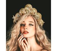 JeVenis Golden Halo Crown Headpiece Mermaid Headband Seashell Crown Headband Siren Costume Women Cosplay Renaissance