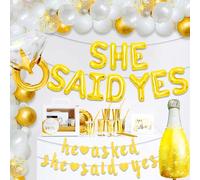 JeVenis Golden White She Said Yes Decorations Engaged Balloons Bride to Be Party Decoration Balloon Banner Garland Bride to Be Sash Bridal Shower Engagement Party