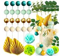 JeVenis Green Ball Cake Topper Rose Cake TopperPalm Leaves Cake Decoration Flower Cake Decorations Baby Shower Cake Decorations Wedding Cake Decoration
