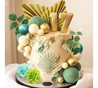JeVenis Green Ball Cake Topper Rose Cake TopperPalm Leaves Cake Decoration Flower Cake Decorations Baby Shower Cake Decorations Wedding Cake Decoration