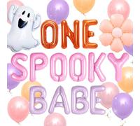 JeVenis Groovy Halloween 1st Birthday Party Decorations Pink One Spooky Babe Balloons Banner Ghost Balloons for Daisy Boho Halloween Spooky One Birthday Supplies