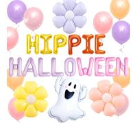 JeVenis Groovy Halloween Birthday Decorations Hippie Halloween Banner Garlands Groovy Ghoul Balloons for Retro Vintage Spooky Ghost Birthday Party Supplies