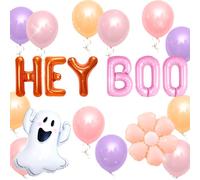JeVenis Groovy Halloween Hey Boo Baby Shower Party Ghost Mylar Balloons for Groovy Boho Rainbow Retro Hippie Little Boo Daisy Party Decoration