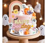 JeVenis Groovy Hippie Halloween Birthday Decorations Happy Boo Day Spooky Cake Toppers Halloween Party Decor Boho Ghost Bday Decor for Girls' Birthday