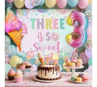 JeVenis Ice Cream Birthday Party Balloons Backdrop 3rd Birthday Decorations