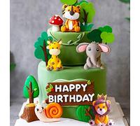 JeVenis Jungle Animals Cake Decoration Wild One Cake Decorations Safari Cake Decorations Giraffe Elephant Lion Tiger Cake Jungle Animals Birthday Party Decoration