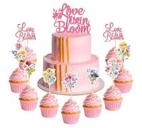 JeVenis Love is in Bloom Cake Topper Floral Wildflower Bridal Shower Decor for Engagement Wedding Party Decorations Bride to Be Party Supplies