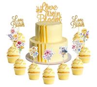 JeVenis Love is in Bloom Cake Topper Floral Wildflower Bridal Shower Decor for Engagement Wedding Party Decorations Bride to Be Party Supplies