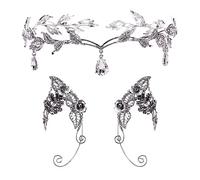 JeVenis Luxury Elf Ear Cuffs Elven Fairy Crown Headband Earrings Elf Cuffs Clip Earrings for Fantasy Renaissance Fairy Costume Cosplay