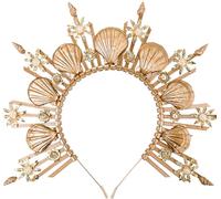 JeVenis Luxury Gold Halo Crown Headpiece Mermaid Headband Seashell Crown Headband Siren Costume Women Cosplay Renaissance