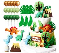 JeVenis Luxury Little Dinosaur Cake Decorations Dinosaur Cupcake Topper Green Rex Three Dino Cake Toppers for Birthday Baby Shower Party Supplies