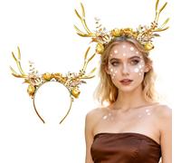 JeVenis Luxury Reindeer Antler Headband Gold Deer Fantasy Fairy Elven Headband Festival Wear Party Hats