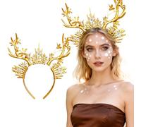 JeVenis Luxury Reindeer Antler Headband Gold Deer Headwear Fantasy Fairy Elven Festival Wear Party Hats