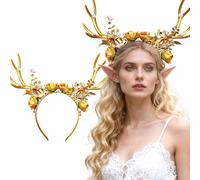 JeVenis Luxury Reindeer Antler Headbands Gold Deer Headband Fantasy Fairy Elven Headband Festival Wear Party Hats