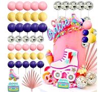 JeVenis Luxury Rolling Skate Shoes Disco Balls Cake Decoration BACK to 90S Cake Decorations Lets Roll Cake Decorations 70s Party Supplies 70s Birthday Cake Decoration Disco Bachelorette Party Supplies