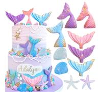 JeVenis Magical Little Mermaid Cake Topper Under the Sea Cake Decoration Seashell Cake Topper Mermaid Tail Cake Topper Mermaid Party Supplies Sea Star Cake Toppers