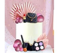 JeVenis Makeup Cake Toppers Glamour Party Decorations Pink Girl Birthday Cake Topper Balls Palm Leaves Cake Toppers Spa Birthday Party Cake Topper
