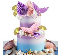 JeVenis Mermaid Cake Toppers Under the Sea Cake Decoration Seashell Cake Topper Mermaid Tail Cake Topper Ocean Party Supplies