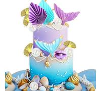 JeVenis Mermaid Cake Toppers Under the Sea Cake Decoration Seashell Cake Topper Mermaid Tail Cake Topper Ocean Party Supplies