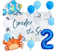 JeVenis Oneder The Sea 1st Birthday Backdrop Under the Sea Birthday Decoration Boy Ocean First Decorations Backdrop Ocean Animal Balloon Garland Balloon for Boy