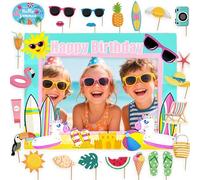 JeVenis Pink Pool Party Birthday Photo Booth Props Splish Splash Birthday Decoration Beach Party Supplies Summer Parties Decoration