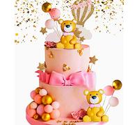 JeVenis Pink Teddy Bear Cake Topper Teddy Bear Baby Shower Decorations Bear Birthday Cake Topper Welcome Baby Cake Decorations Baby Girl Cake Decoration We Can Bearly Wait Cake Decoration