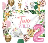 JeVenis Pink Two Wild Birthday Decorations Jungle 2nd Birthday Decorations for Girls Safari Balloon Animal Jungle Theme Party Supplies