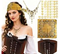 JeVenis Pirate Costume Accessories Set Pirate Headband Wrap Skull Necklace