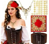 JeVenis Pirate Costume Accessories Set Pirate Headband Wrap Skull Necklace Waist Belt Halloween Captain Costume Carnival Music Festival Outfit
