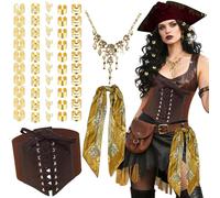 JeVenis Pirate Costume Accessories Set Pirate Headband Wrap Skull Necklace Waist Belt Halloween Captain Costume Carnival Music Festival Outfit