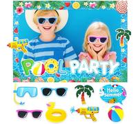 JeVenis Pool Party Decorations Photo Booth Props Frame Summer Party Supplies Luau Summer Decor Tropical Hawaiian Birthday Photo Booth Props