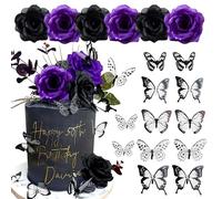 JeVenis Purple Gothic Cake Decoration Rose Cake Topper Rip Cake Decorations Death Cake Decoration Gothic Birthday Decorations Gothic Party Supplies