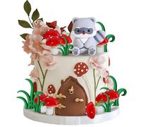 JeVenis Raccoon Cake Topper Forest Animal Mushroom Birthday Decoration Forest Animal Birthday Cake Decoration Wild Animal Figures for Party Diorama Accessories