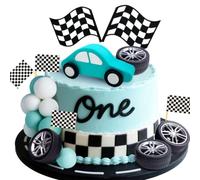 JeVenis Race Car Cake Decorations Car Cake Topper Checkered Flag Cake Topper Growing Up Two Fast Birthday Decor Fast One Fast Three Need Four Speed Birthday Decorations