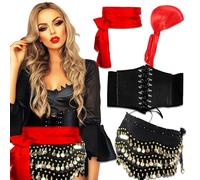 JeVenis Red Captain Pirate Costume Accessories Set Pirate Headband Wrap Waist Belt Carnival Music Festival Outfit