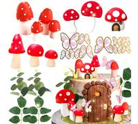 JeVenis Red Mushroom House Cake Decoration Mushroom Cake Decorations Fairy Cake Decorations Garden Fairy Cake Decoration Fairy Party Supplies Fairy Party Favors