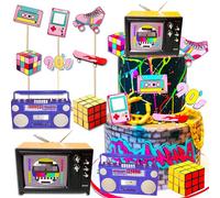 JeVenis Retro 90s Party Cupcake Toppers - 80s Theme Cupcake Decoration - Rock Party Supplies