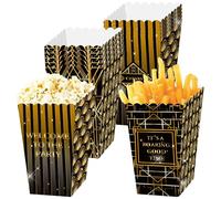 JeVenis Roaring 20s Party Decorations Favor Popcorn Boxes Goodies Candy Treats Cookie Bags Boxes Black Gold Party Supplies 12 PCS