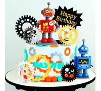 JeVenis Robot Cake Topper Robot Happy Birthday Cake Decoration Gear Cake Topper