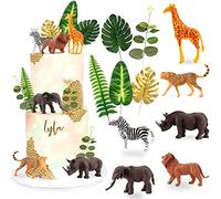 JeVenis Safari Animals Cake Decoration Jungle Animals Cake Decorations Wild One Cake Decorations Palm Leaves Cake Decoration Jungle Animals Party Supplies Safari Animals Party Supplies