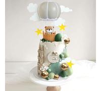JeVenis Sage Green Bear Cake Decoration Hot Air Balloons Balls Cake Topper Boho Bears Cake Cake Decoration Baby Shower Birthday Cake Decoration
