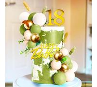 JeVenis Sage Green Happy 18 Birthday Cake Decoration 18 Cake Topper Gold Balls Happy Birthday Sign for Sage Green Party Supplies Favors