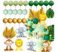 JeVenis Sage Green Jungle Baby Shower Cake Decoration Safari Animals Cake Decoration Wild One Cake Decorations Two Wild Cake Topper Giraffe Monkey Cake Topper
