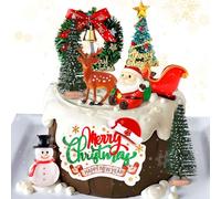 JeVenis Santa Claus Merry Christmas Cake Toppers Snowman Deer Christmas Tree Cake Topper Picks for Merry Christmas Theme Holiday Party Cake Decorations Supplies