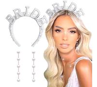 JeVenis Set of 2 Bride Hairband Pearl Earrings, To Be Bachelorette Party Crown Tiara Headpiece and Decorations