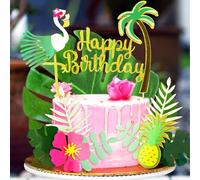 JeVenis Set of 3 Glitter Flamingo Happy Birthday Cake Toppers