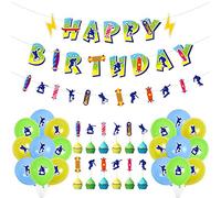 JeVenis Skateboard Birthday Decoration Skateboard Theme Banner Skateboarding Birthday Supplies Silhouette Balloons Skate Cake Topper Skater Cupcake Toppers