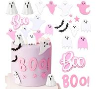JeVenis Spooky Boo Cake Topper Pink Halloween Cupcake Toppers Pink Halloween Party Supplies Little Boo Ghost Cake Decoration