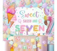 JeVenis Sweet Sassy and Seven Birthday Decorations Ice Cream Theme Party Supplies with Backdrop Balloons Sweets Donuts Theme